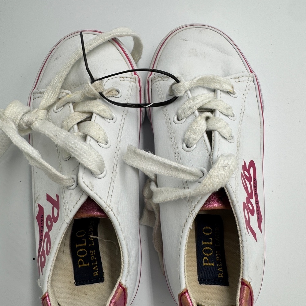 Polo by Ralph Lauren Toddler Girl Size 10 Kids White Sneakers with Pink Accents - Picture 7 of 11